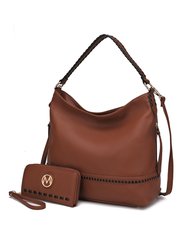 Blake Two-Tone Whip stitches Vegan Leather Women’s Shoulder Bag  With Wallet - 2 pieces - Cognac