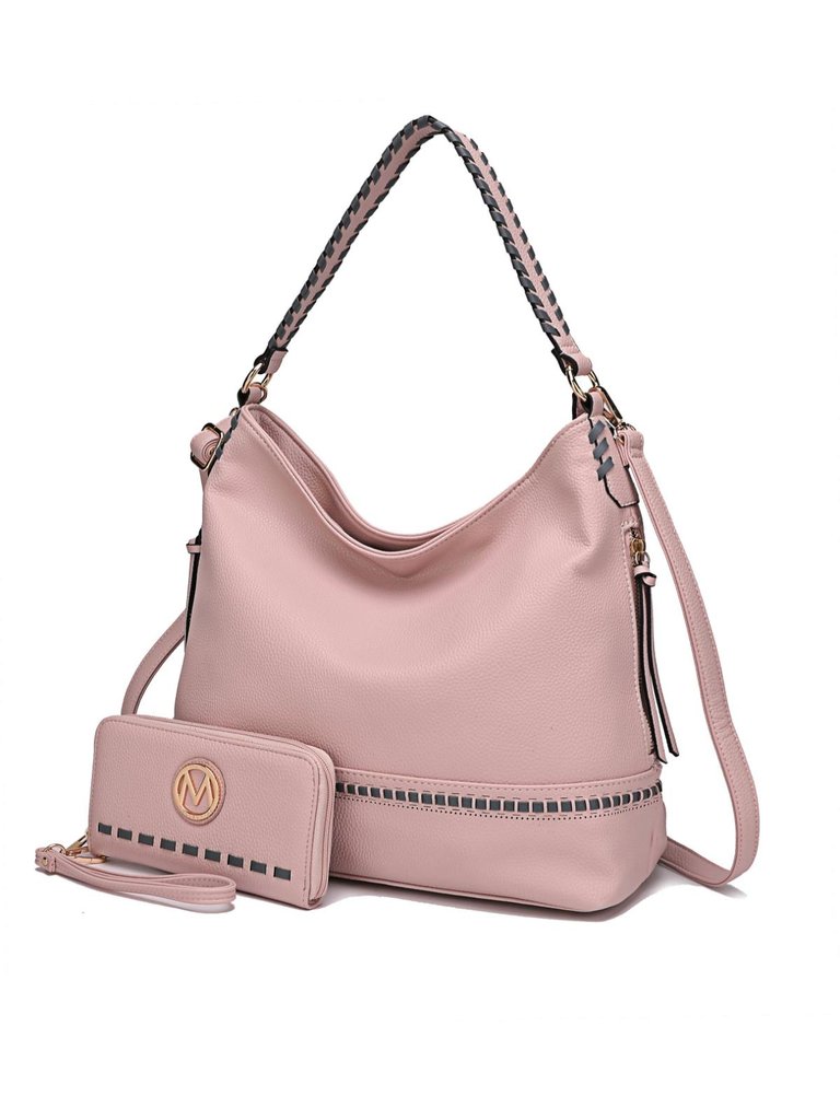 Blake Two-Tone Whip stitches Vegan Leather Women’s Shoulder Bag  With Wallet - 2 pieces - Blush