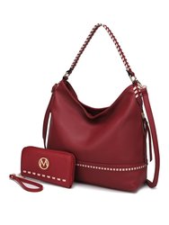 Blake Two-Tone Whip stitches Vegan Leather Women’s Shoulder Bag  With Wallet - 2 pieces - Wine