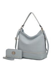 Blake Two-Tone Whip stitches Vegan Leather Women’s Shoulder Bag  With Wallet - 2 pieces - Light Blue