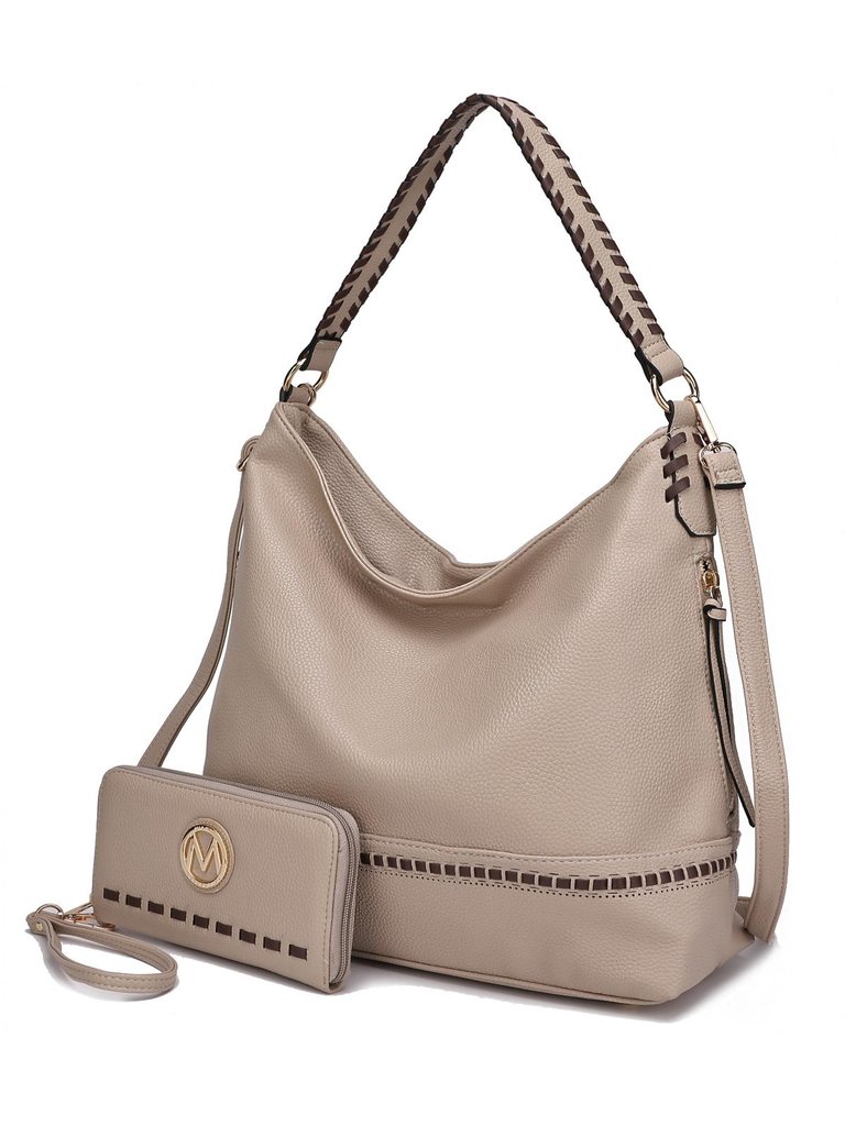 Blake Two-Tone Whip stitches Vegan Leather Women’s Shoulder Bag  With Wallet - 2 pieces - Beige