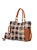Bonita Checker Tote Bag Handbag & Wallet Set - Cognac Brown