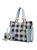 Bonita Checker Tote Bag Handbag & Wallet Set - Light Blue