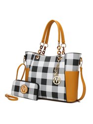 Bonita Checker Tote Bag Handbag & Wallet Set - Mustard