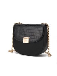 Brooklyn Crocodile Embossed Vegan Leather Women’s Shoulder Bag - Black