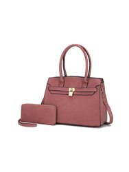 Bruna Satchel Bag With A Matching Wallet -2 Pieces Set - Mauve