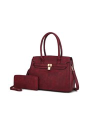Bruna Satchel Bag With A Matching Wallet -2 Pieces Set - Burgundy