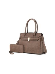 Bruna Satchel Bag With A Matching Wallet -2 Pieces Set - Stone