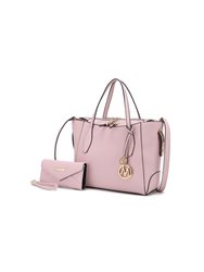 Bruna Vegan Leather Women’s Tote Bag With Wallet – 2 Pieces - Pink