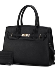 Calla Vegan Leather Women’s Satchel Bag With Credit Card Holder - 2 Pieces - Black