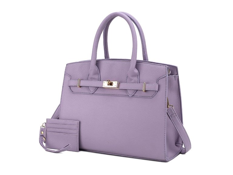 Calla Vegan Leather Women’s Satchel Bag With Credit Card Holder - 2 Pieces - Lilac