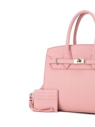 Calla Vegan Leather Women’s Satchel Bag With Credit Card Holder - 2 Pieces - Pink