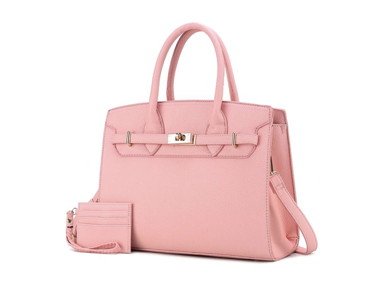 Calla Vegan Leather Women’s Satchel Bag With Credit Card Holder - 2 Pieces - Pink