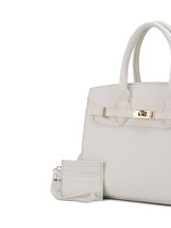 Calla Vegan Leather Women’s Satchel Bag With Credit Card Holder - 2 Pieces - White