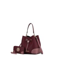 Candice Color Block Bucket Bag With Matching Wallet - Wine-Blush
