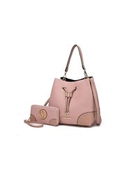 Candice Color Block Bucket Bag With Matching Wallet - Blush-Mauve