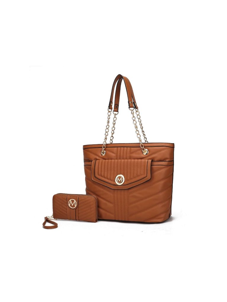 Chiari Tote Bag With Wallet - 2 Pieces - Cognac