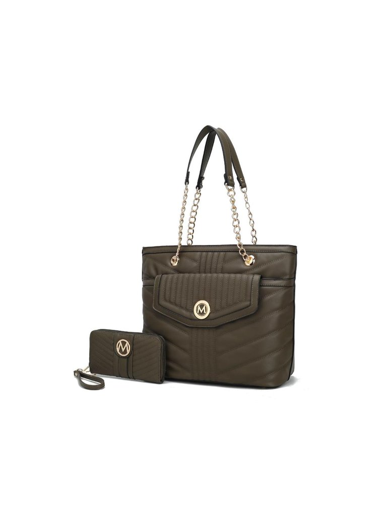 Chiari Tote Bag With Wallet - 2 Pieces - Olive