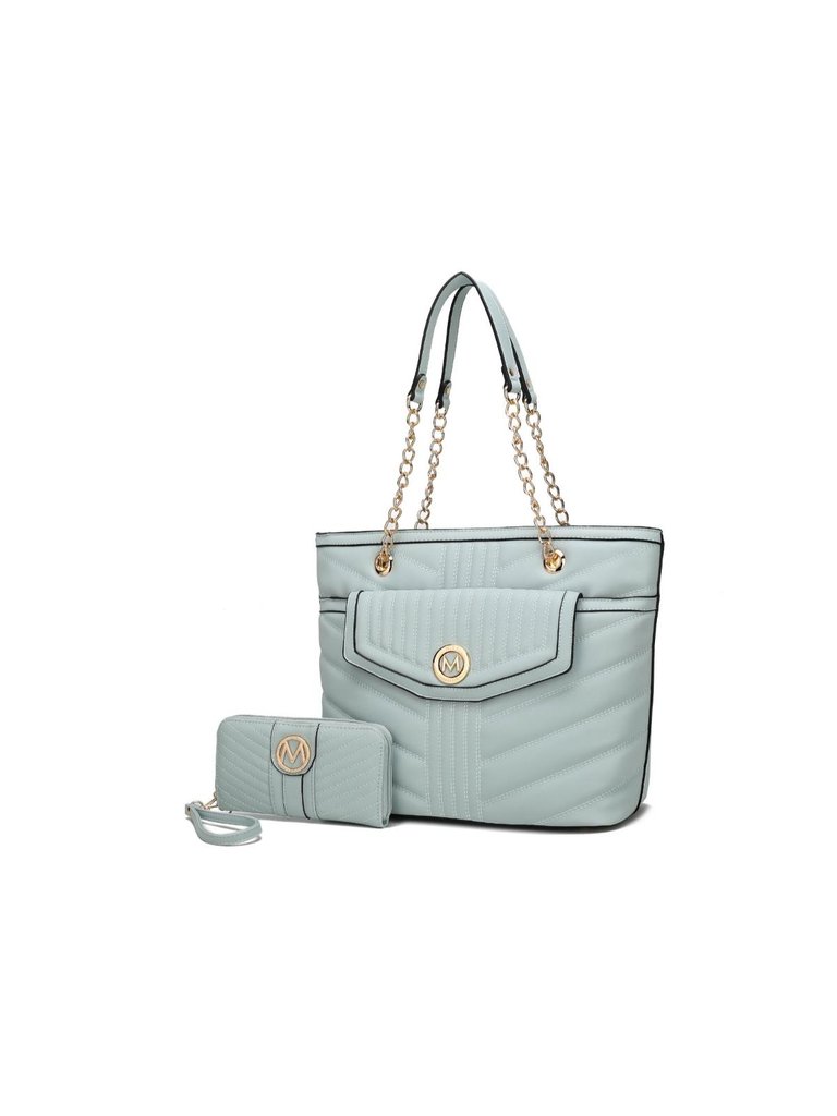 Chiari Tote Bag With Wallet - 2 Pieces - Seafoam