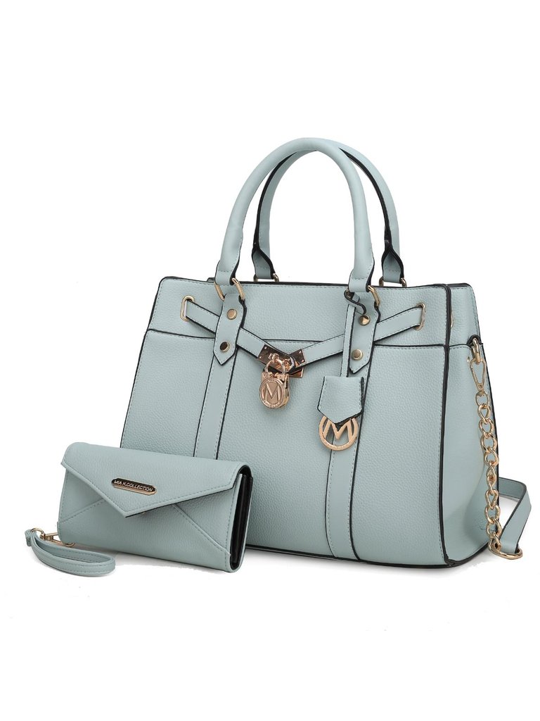 Christine Vegan Leather Women’s Satchel Bag With Wallet – 2 pieces - Seafoam