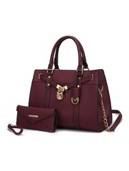 Christine Vegan Leather Women’s Satchel Bag With Wallet – 2 pieces - Plum