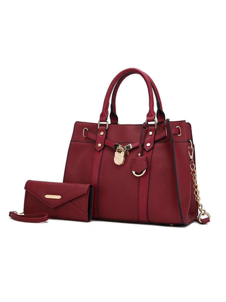 Christine Vegan Leather Women’s Satchel Bag With Wallet – 2 pieces - Red