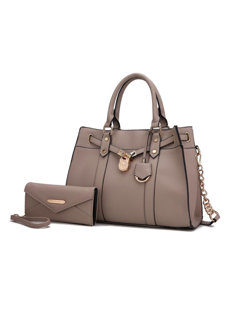 Christine Vegan Leather Women’s Satchel Bag With Wallet – 2 pieces - Taupe