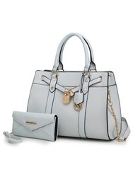 Christine Vegan Leather Women’s Satchel Bag With Wallet – 2 pieces - Light Blue