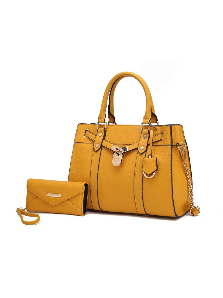 Christine Vegan Leather Women’s Satchel Bag With Wallet – 2 pieces - Yellow