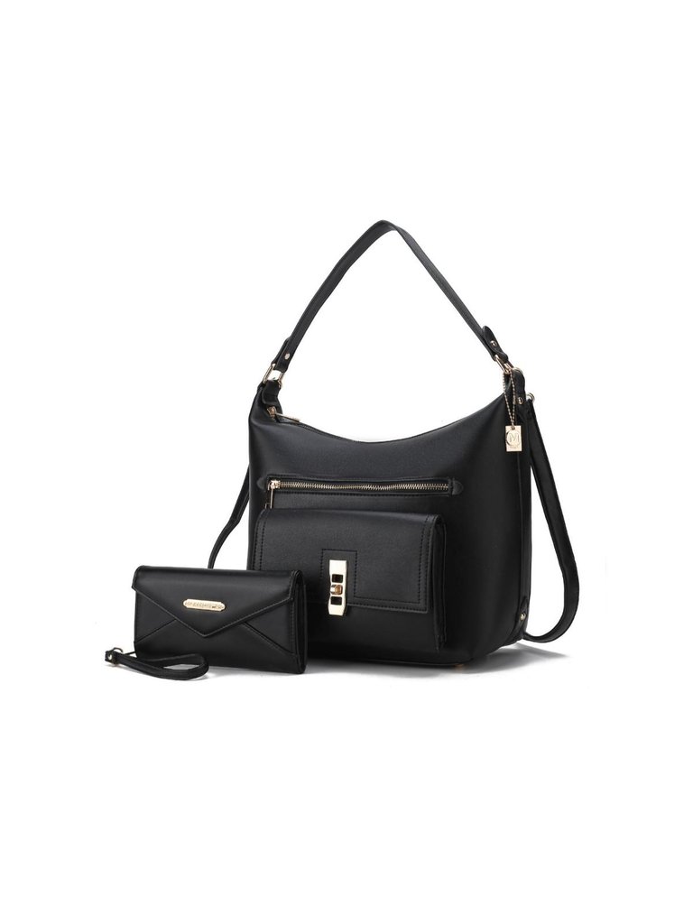 Clara Vegan Leather Women’s Shoulder Bag with Wristlet Wallet - Black