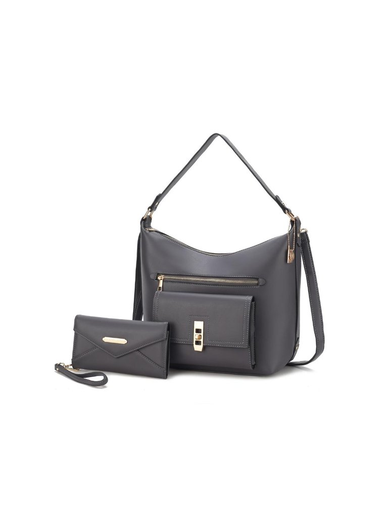 Clara Vegan Leather Women’s Shoulder Bag with Wristlet Wallet - Charcoal