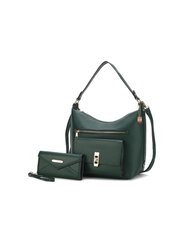 Clara Vegan Leather Women’s Shoulder Bag with Wristlet Wallet - Forest Green