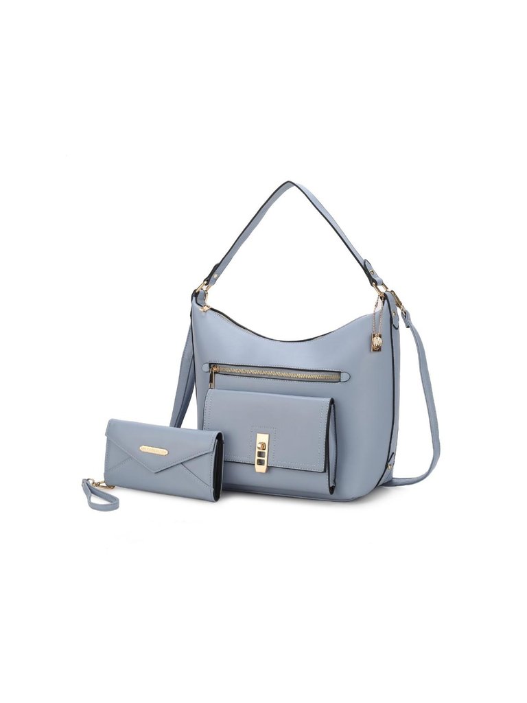 Clara Vegan Leather Women’s Shoulder Bag with Wristlet Wallet - Light Blue