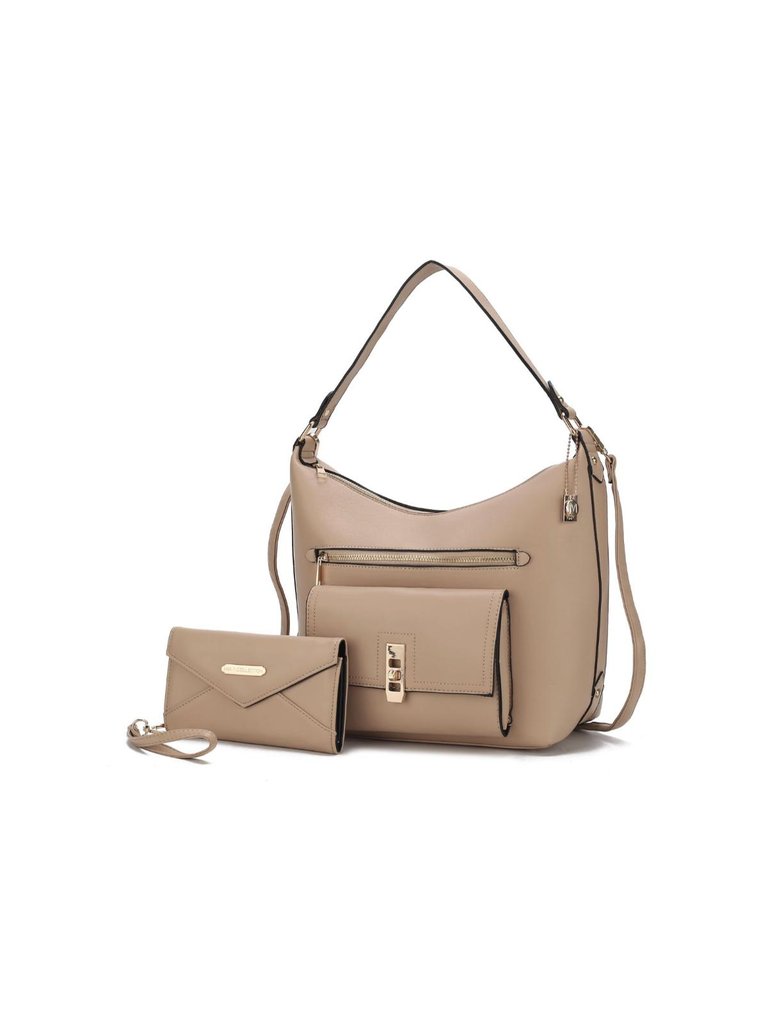 Clara Vegan Leather Women’s Shoulder Bag with Wristlet Wallet - Taupe