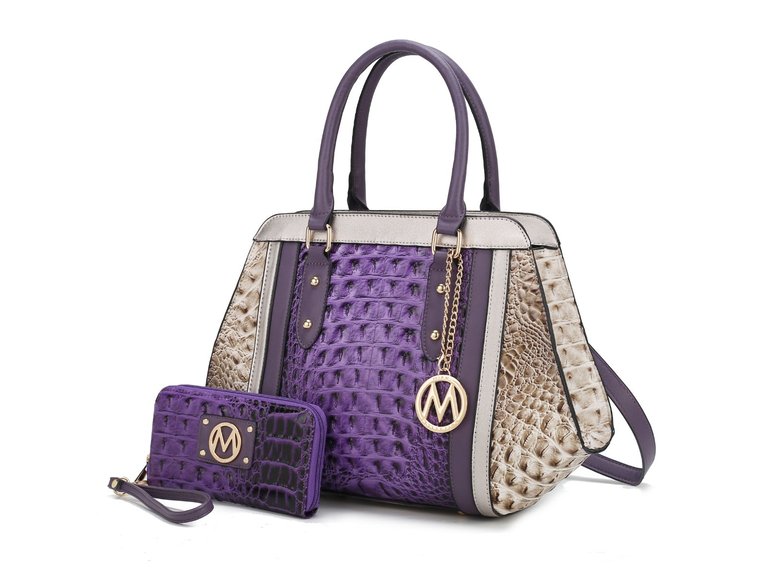 Daisy 2 PCS Croco Satchel Bag & Wallet - Purple Taupe