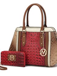 Daisy 2 PCS Croco Satchel Bag & Wallet - Red Taupe