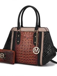 Daisy 2 PCS Croco Satchel Bag & Wallet - Cognac Black