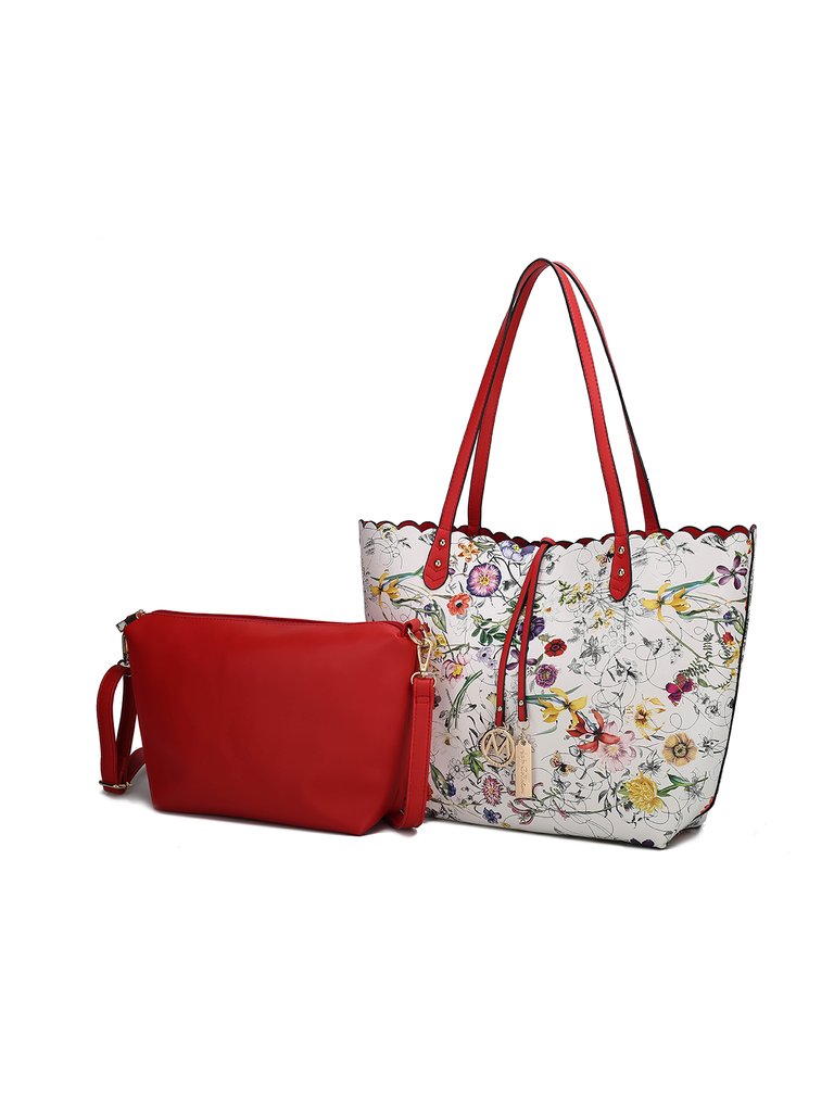 Danielle Reversible Shopper Tote Bag Crossbody Pouch – 2 Pieces - White-Red