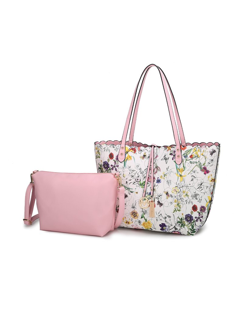 Danielle Reversible Shopper Tote Bag Crossbody Pouch – 2 Pieces - White-Blush