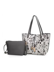 Danielle Reversible Shopper Tote Bag Crossbody Pouch – 2 Pieces - Grey-Charcoal