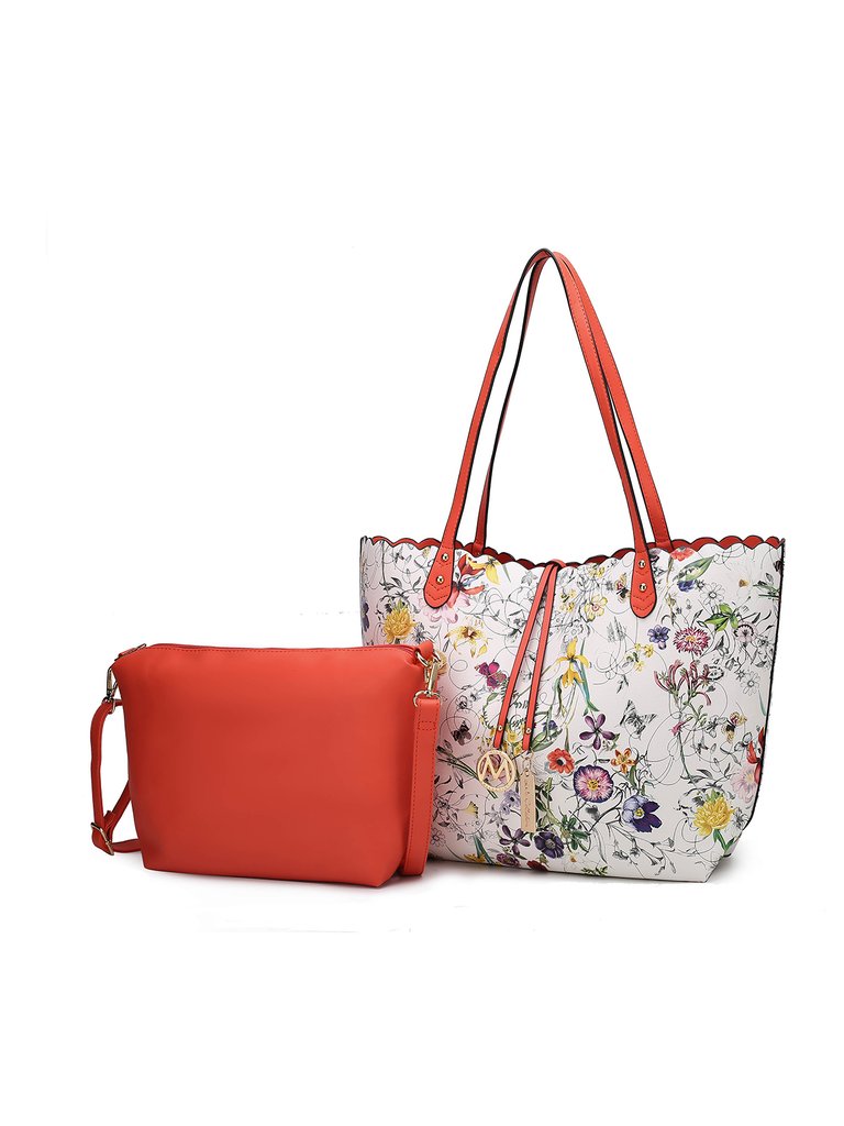 Danielle Reversible Shopper Tote Bag Crossbody Pouch – 2 Pieces - White-Coral