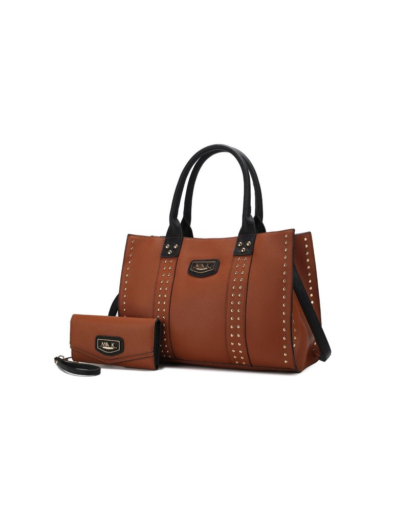 Davina Vegan Leather Women’s Tote Bag With Wallet - Cognac