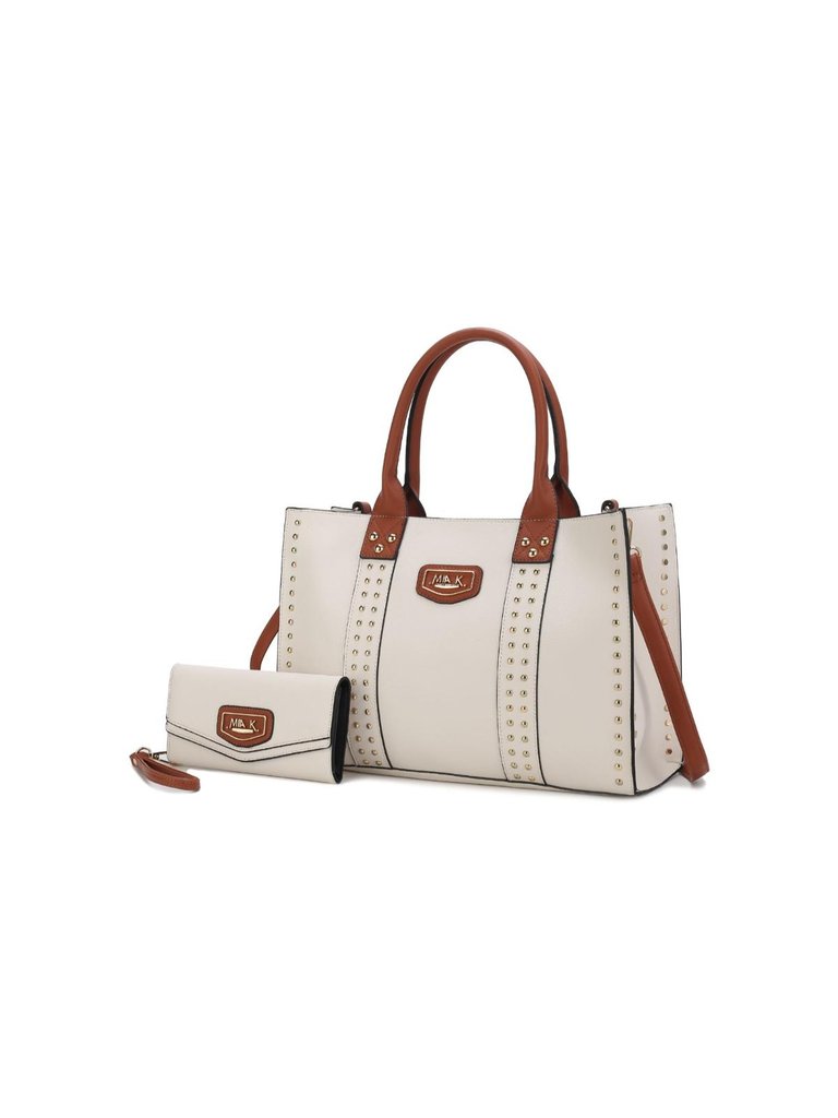 Davina Vegan Leather Women’s Tote Bag With Wallet - Beige