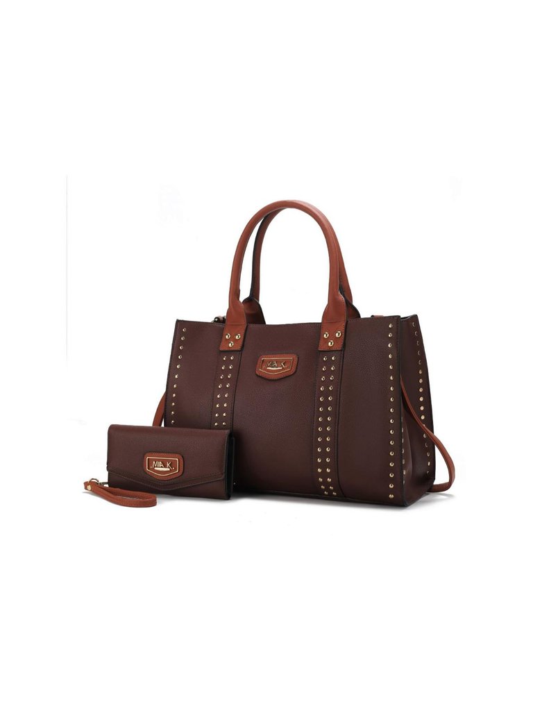 Davina Vegan Leather Women’s Tote Bag With Wallet - Coffee