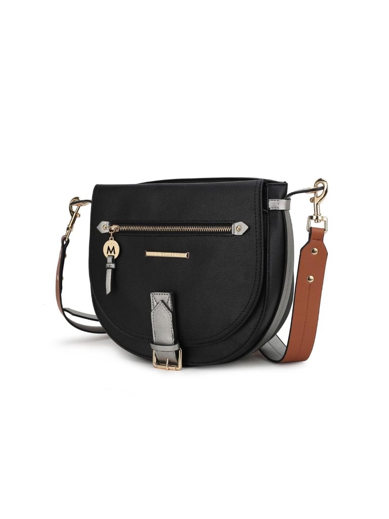 Drew Vegan Leather Color Block Women’s Shoulder Handbag - Black