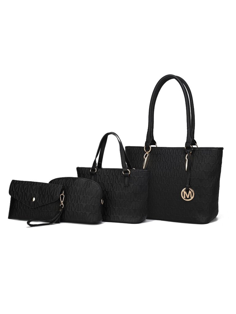 Edelyn Embossed M Signature Tote Handbag Set - Black