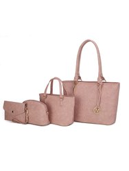 Edelyn Embossed M Signature Tote Handbag Set - Rose Pink