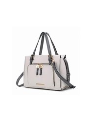Elise Vegan Leather Color-block Women’s Satchel Handbag - White-Grey
