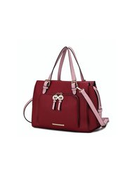 Elise Vegan Leather Color-block Women’s Satchel Handbag - Wine-Pink