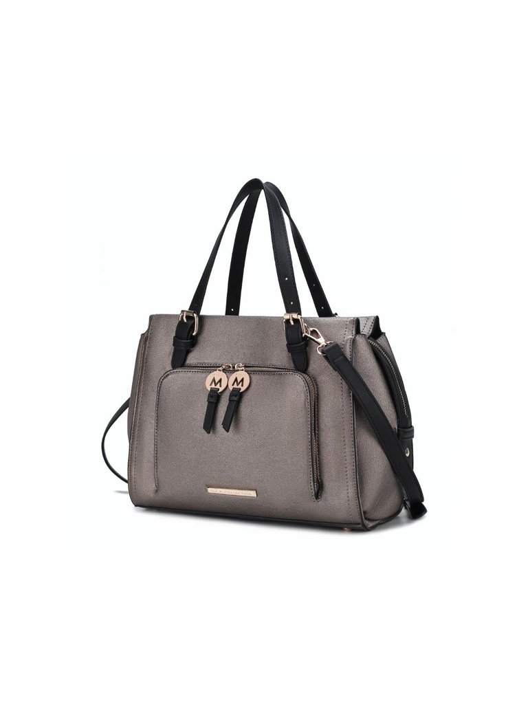 Elise Vegan Leather Color-block Women’s Satchel Handbag - Pewter-Black